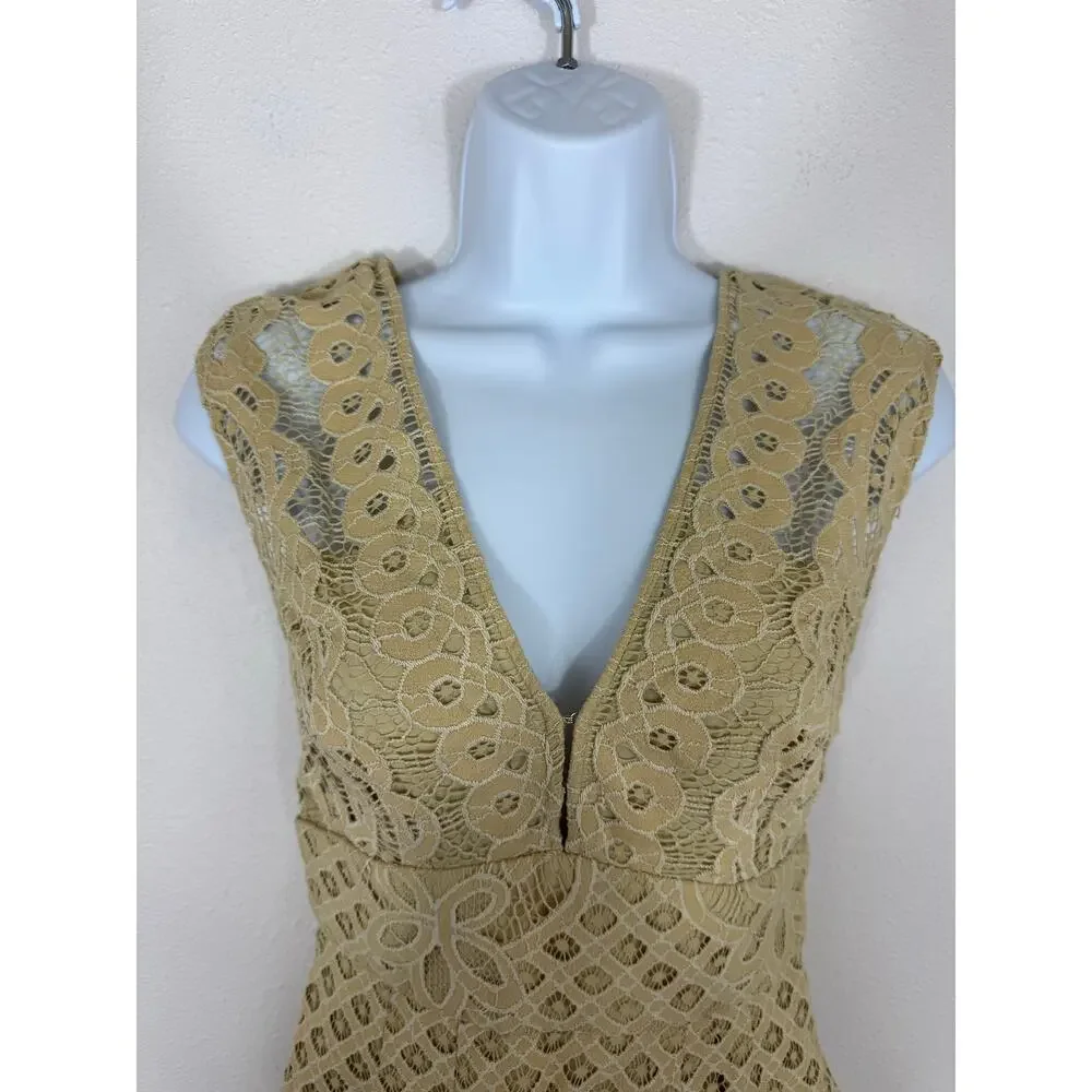 Free People Cream Lace Deep V Open Back Mini Dress Size 2 Boho Bridal